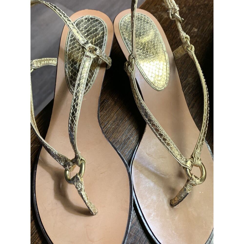 Coach Leather Adrienne T Strap Sandal Gold Metallic Size 9.5 Snakeskin Design